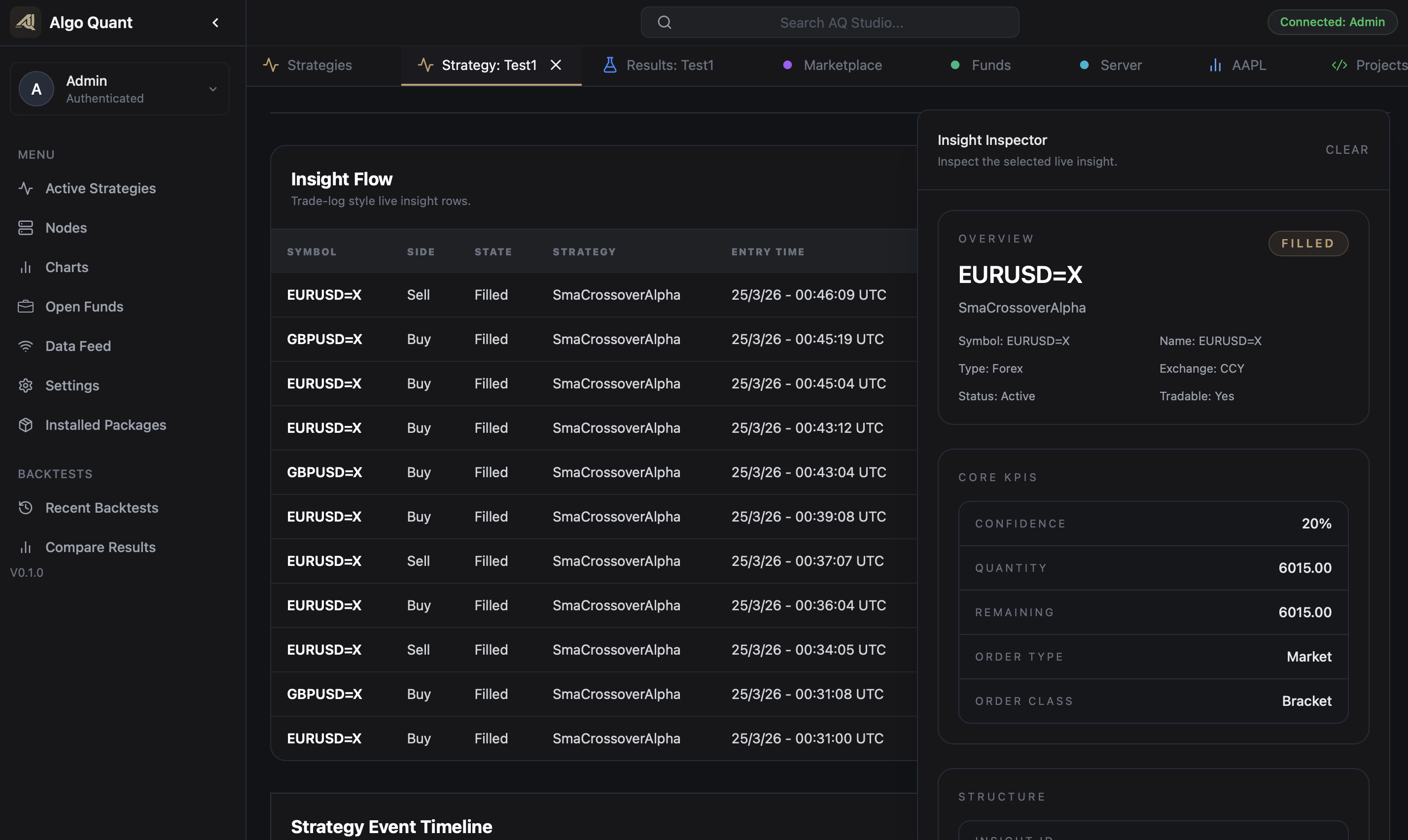 AlgoQuant Studio insight inspector